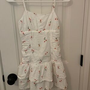 art class White Strawberry Print Ruffle Sundress